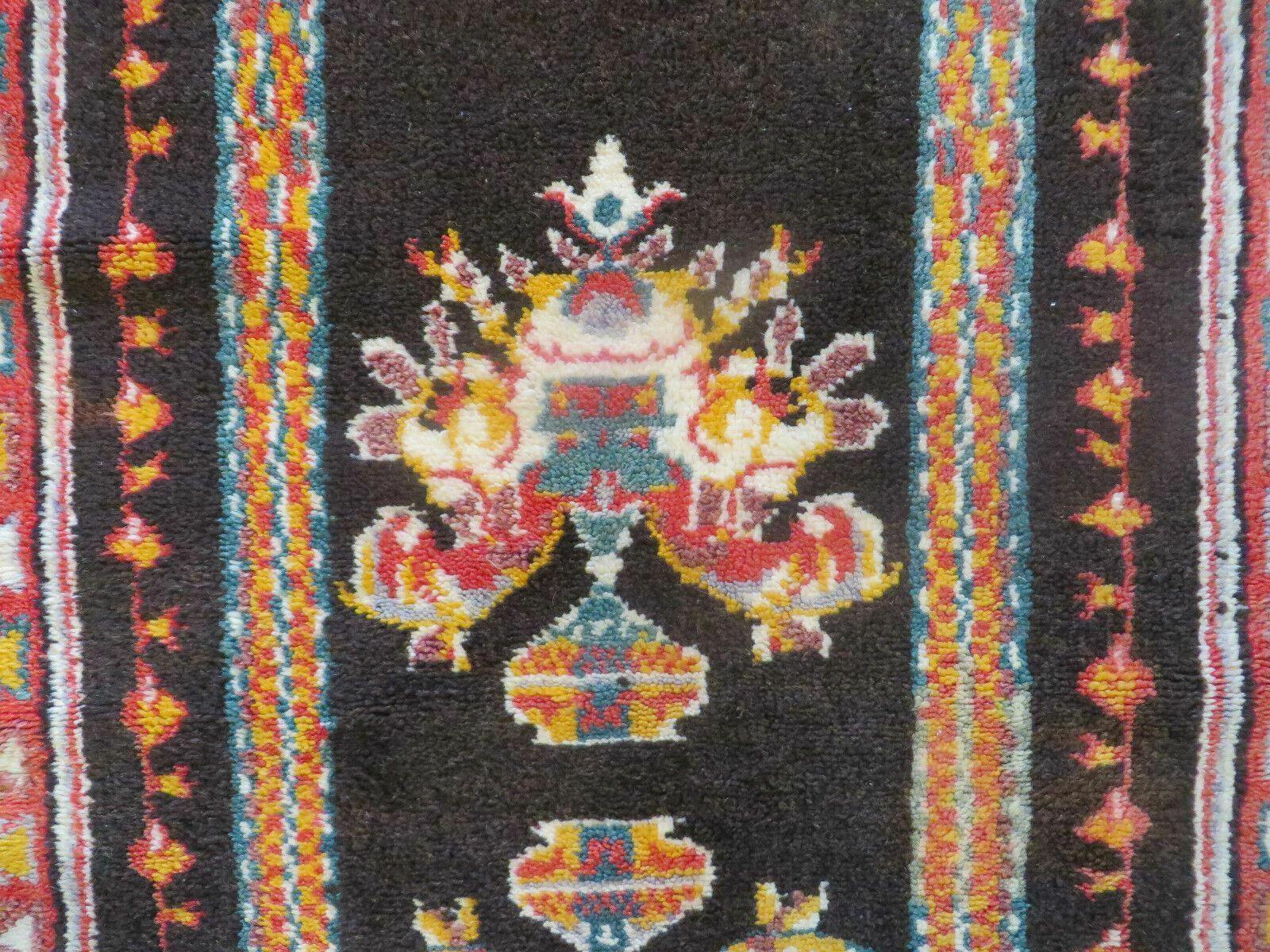 Antique Moroccan Runner Rug 3x7, Moroccan Prayer Rug, Double Mehrab Prayer Arches, Black and Red, Hand-Knotted Wool Carpet, Hallway Rug Nice