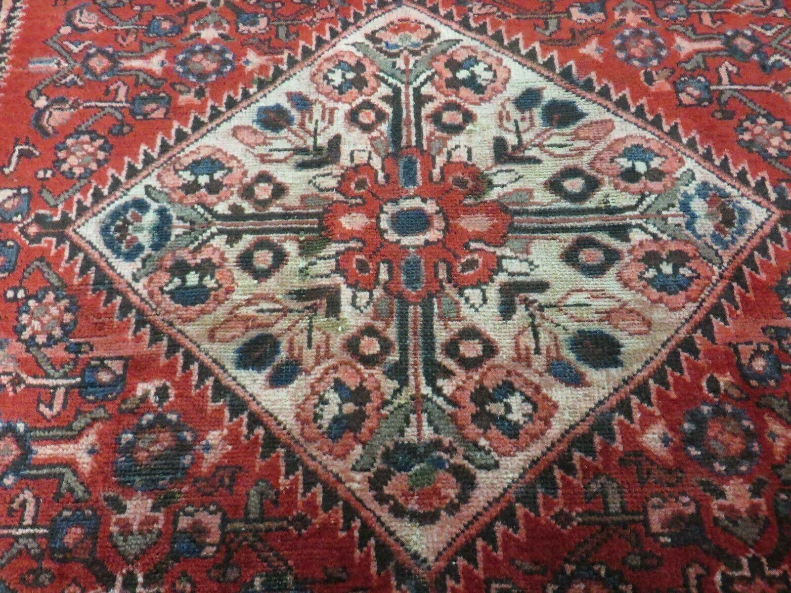 5' 6" X 10' Antique Handmade India Floral Oriental Wool Rug Veg Dyes Red Nice