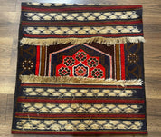 Afghan Rug 3x5, Tribal, Navy Blue, Wool, Handmade, Geometric, Rustic