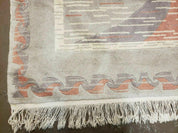 3' X 5' Handmade Modern Chinese Accent Rug - Silk on Cotton Carpet - Abstract Contemporary Design - Beige and Orange