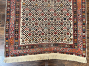Antique Caucasian Rug 4x5, Hand Knotted Handmade Shirvan Oriental Carpet, Ivory Red Rug Allover Pattern, Rare Wool Rug, Tribal Geometric Rug