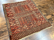 Antique Turkoman Rug 4x4, Hatchli Square Carpet, Wool Handmade Four Season Yamud Design Rug, Red Bohemian Tribal Rug, Engsi Tekkeh Rug