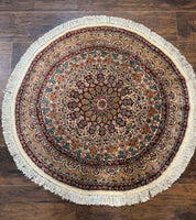 Round Silk Rug 3x3, Extremely Fine 580 KSPI, Sino Persian Round Handmade Carpet, Silk on Silk