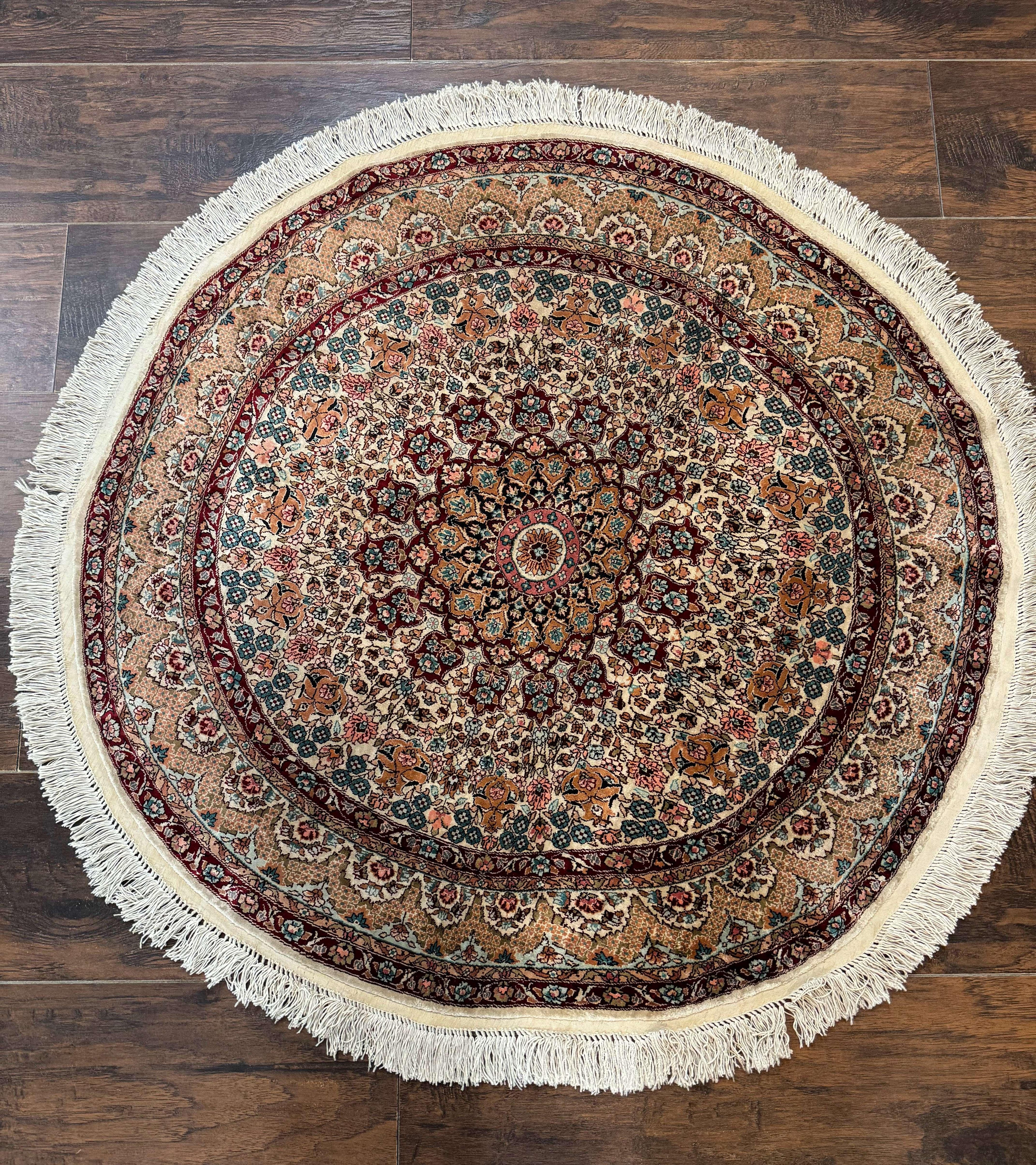 Round Silk Rug 3x3, Extremely Fine 580 KSPI, Sino Persian Round Handmade Carpet, Silk on Silk