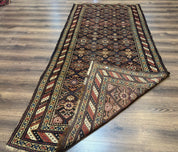 Antique Persian Wide Runner Rug 4x9, Kurdish Rug, Panel Design, Rainbow Border, Rare Tribal Rug