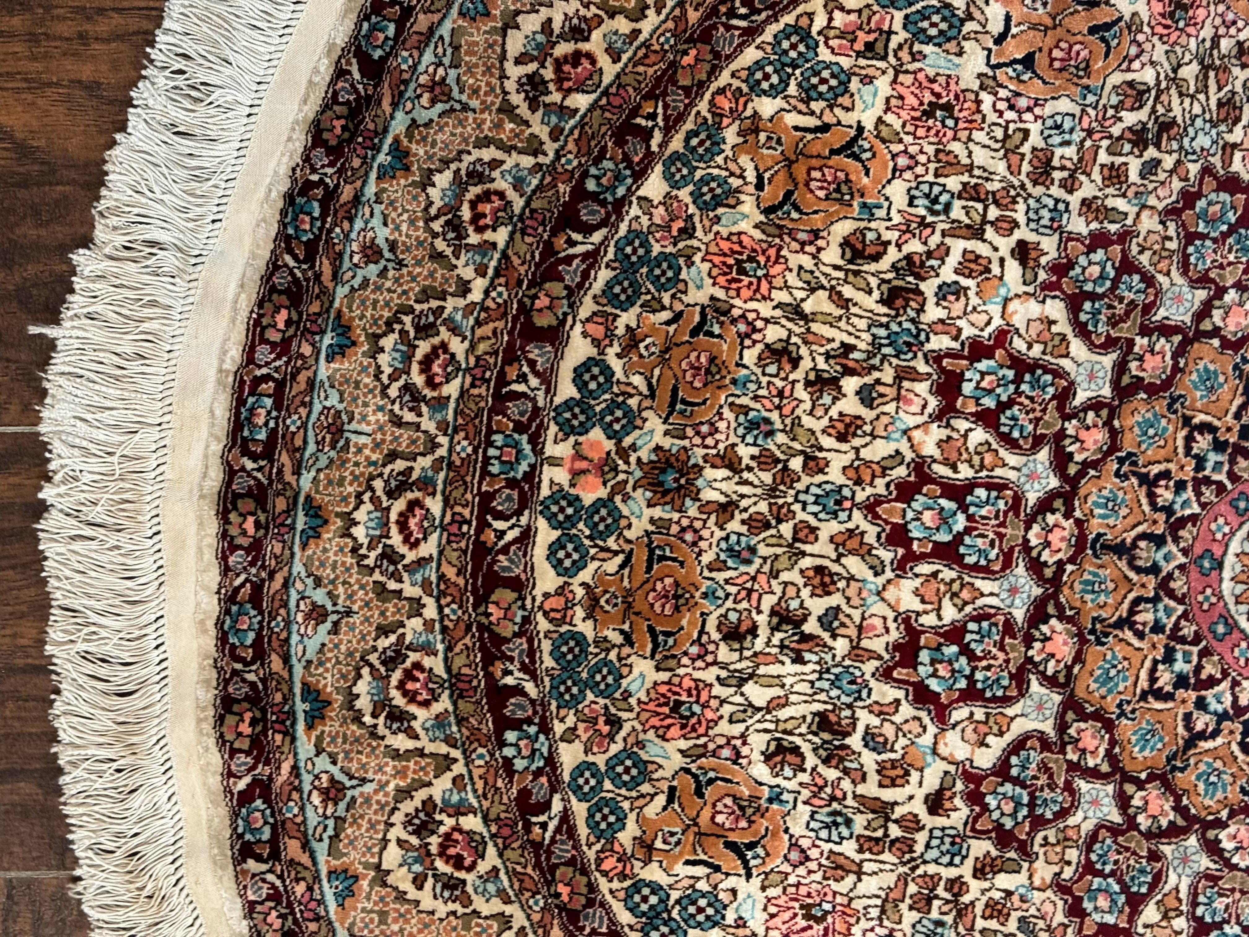 Round Silk Rug 3x3, Extremely Fine 580 KSPI, Sino Persian Round Handmade Carpet, Silk on Silk