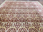 Contemporary Indian Nepalese Room Sized Rug 9 x 11.6, Wool Hand-Knotted Dark Red & Beige Soft Carpet, 9 x 12 Masterloom Living Room Rug