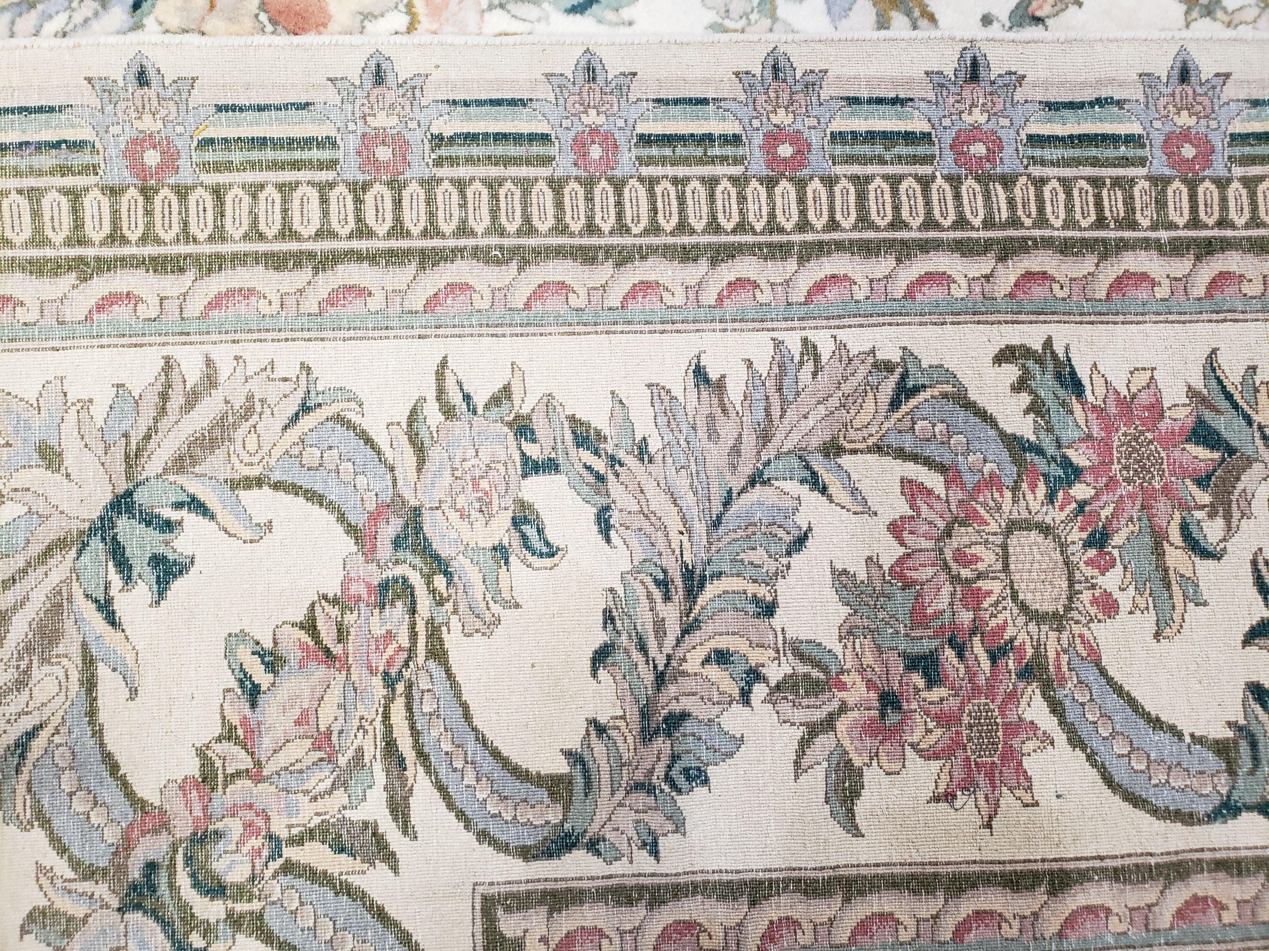 Pak Persian Floral Rug 11 x 12.6, Ivory, Very Fine, Hand Knotted