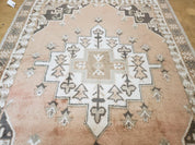 Antique Moroccan Rug 5x7 Tribal Carpet, Hand-Knotted Soft Wool Pile, 5 x 7 Area Rug, Berber Rug, Geometric Open Field Medallion, Pink Ivory