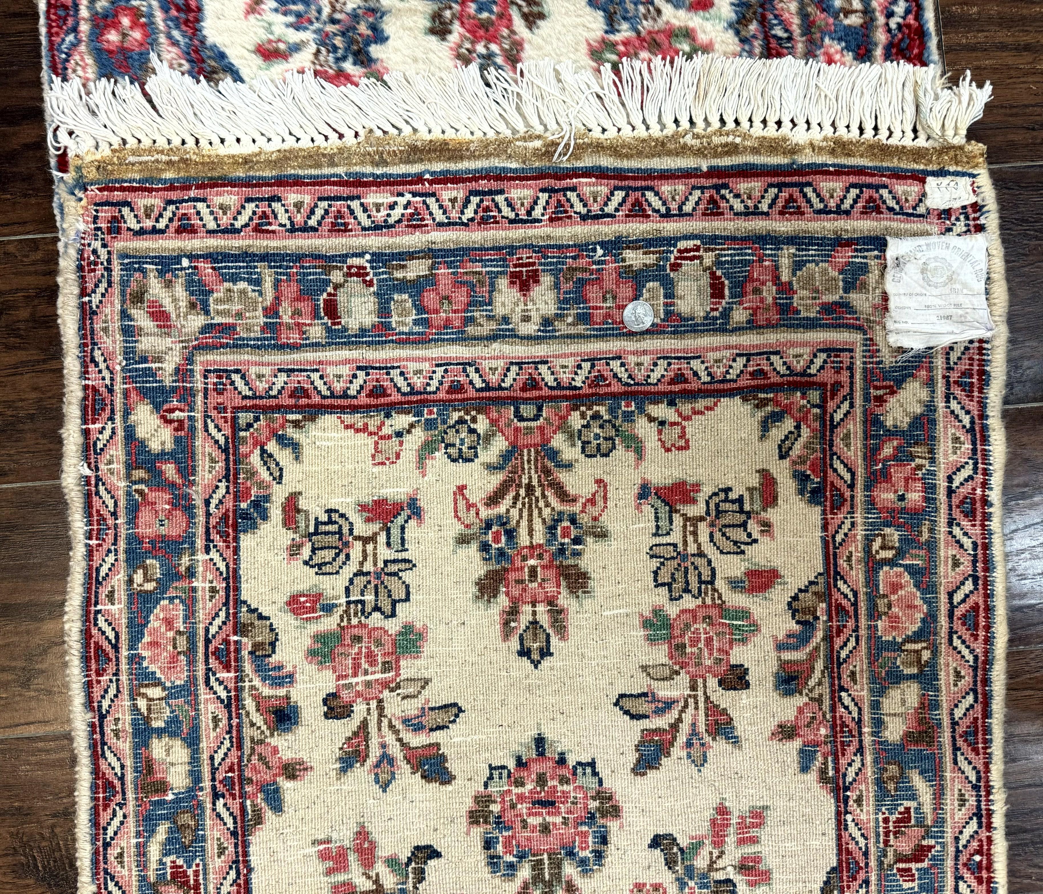 Persian Sarouk Runner Rug 2.4 x 21, Handmade Wool Floral Runner Rug for Hallway, 21ft Runner, Ivory