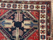 Antique Shirvan Caucasian Rug 3x5, Geometric Pattern, Red Navy Blue Beige