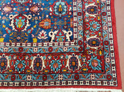 Rare Antique Persian Veramin Carpet, Mina-Khani Pattern, Blue, Red, Ivory, 7x11 ft, Hand-Knotted, Wool
