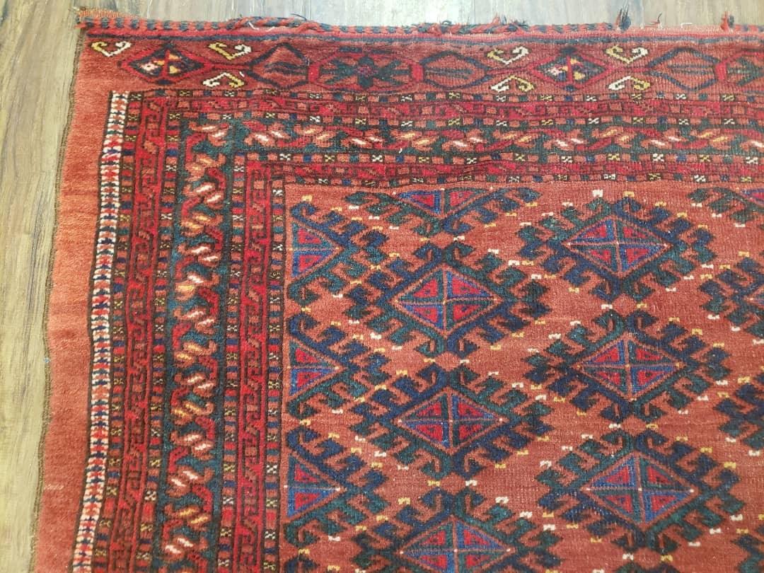 Antique Turkoman Rug 3'4" x 5', Collecticble Yamud Oriental Rug, Seat Pillow Cushion Cover, Tribal Mat, Wool Red Hand-Knotted Mafresh Carpet