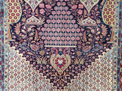 Antique Persian Tehran Rug 5x8, Midnight Blue and Red, Hand-Knotted, Wool