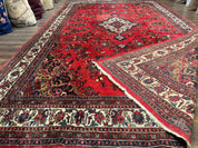 Palace Size Persian Rug 11x18, Red, Bibikabad Rug, Handmade Large Wool Carpet, Persian Hamadan Rug, Dargazin Rug