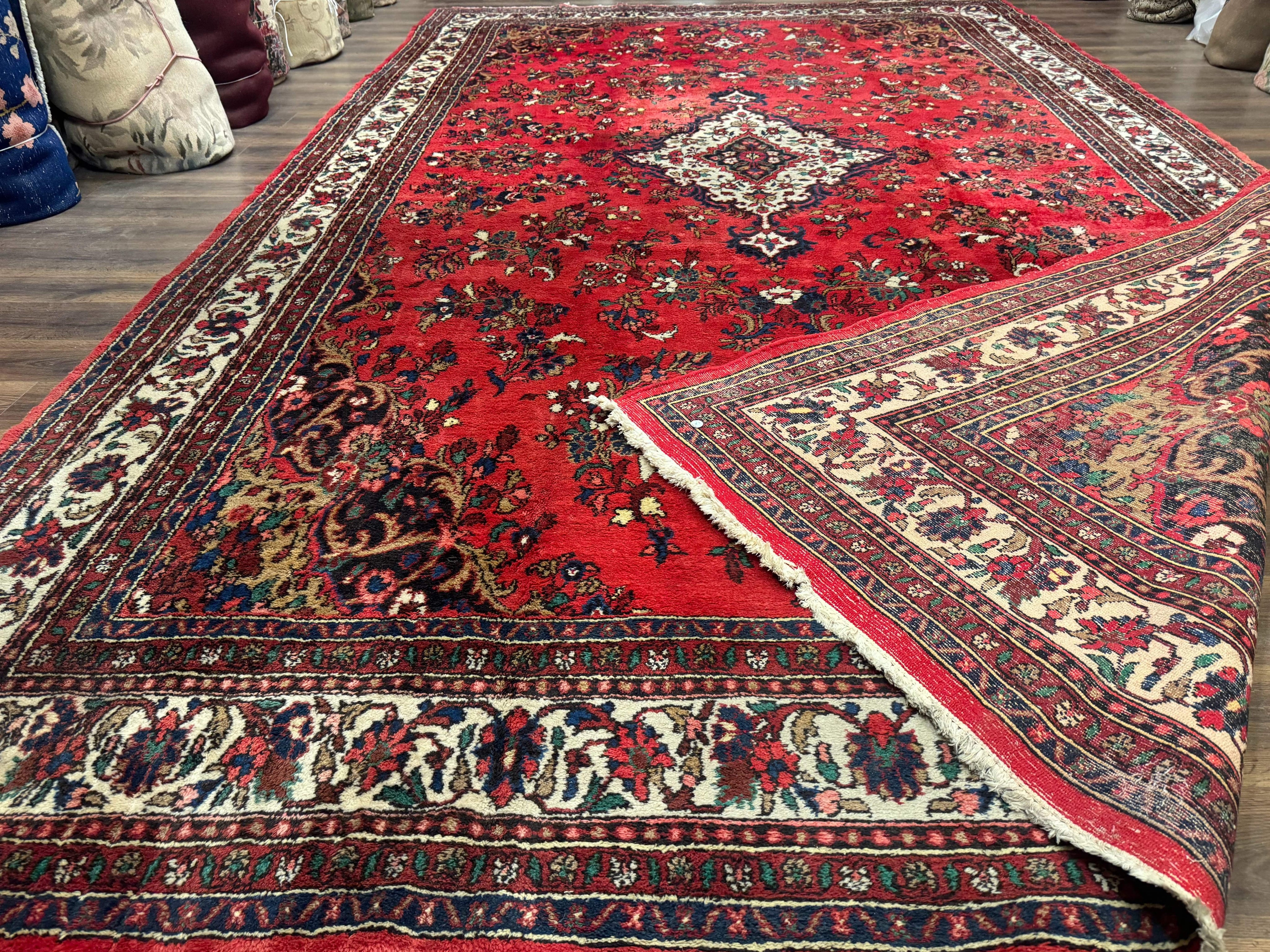 Palace Size Persian Rug 11x18, Red, Bibikabad Rug, Handmade Large Wool Carpet, Persian Hamadan Rug, Dargazin Rug