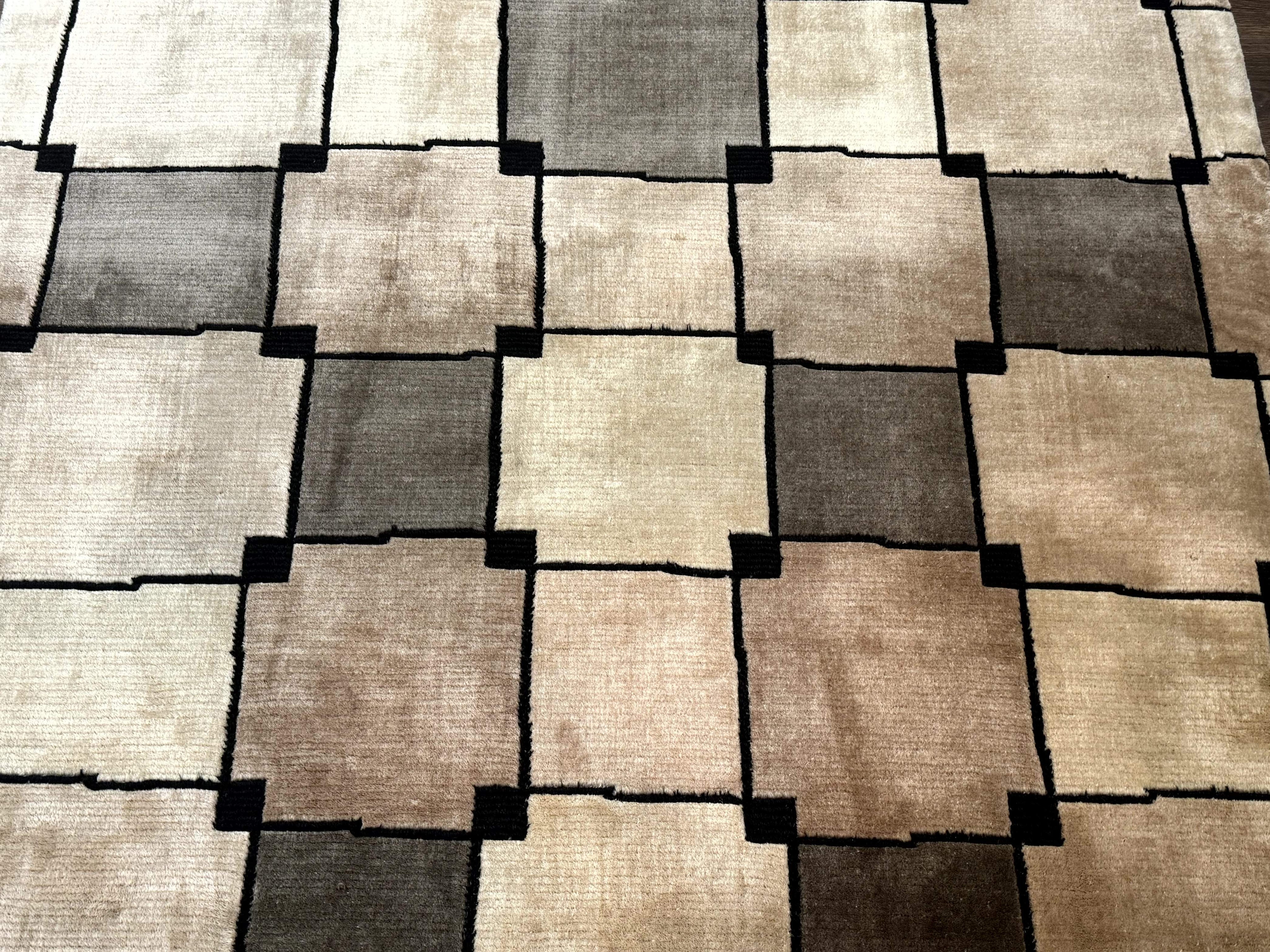 Tibetan Wool Rug 5x8, Contemporary Modern Carpet, Abstract Design, Soft Thick Pile, Pair B