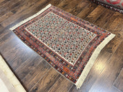 Antique Caucasian Rug 4x5, Hand Knotted Handmade Shirvan Oriental Carpet, Ivory Red Rug Allover Pattern, Rare Wool Rug, Tribal Geometric Rug