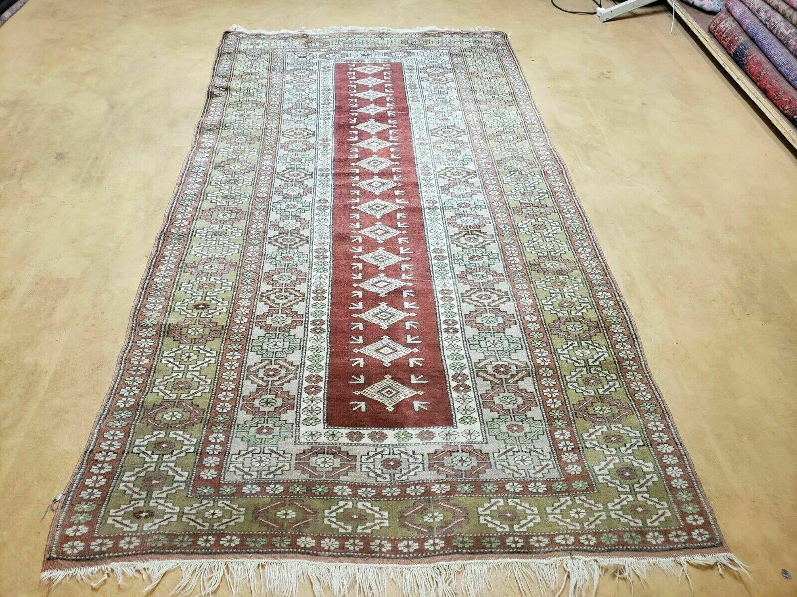 4' X 8' Antique Handmade Turkish Melas Oushak Wool Rug