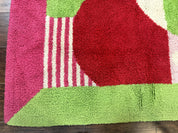 European Shag Rug 4.8 x 4.8, Modern Abstract Design, Green Pink Red, Square Shag Rug, Unique
