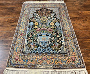 Wonderful Persian Isfahan Rug 3.7 x 5, Kork Wool on Silk Foundation, Very Fine 460 KPSI, Tree of Life Persian Vase Design Animal Pictorials Peacocks