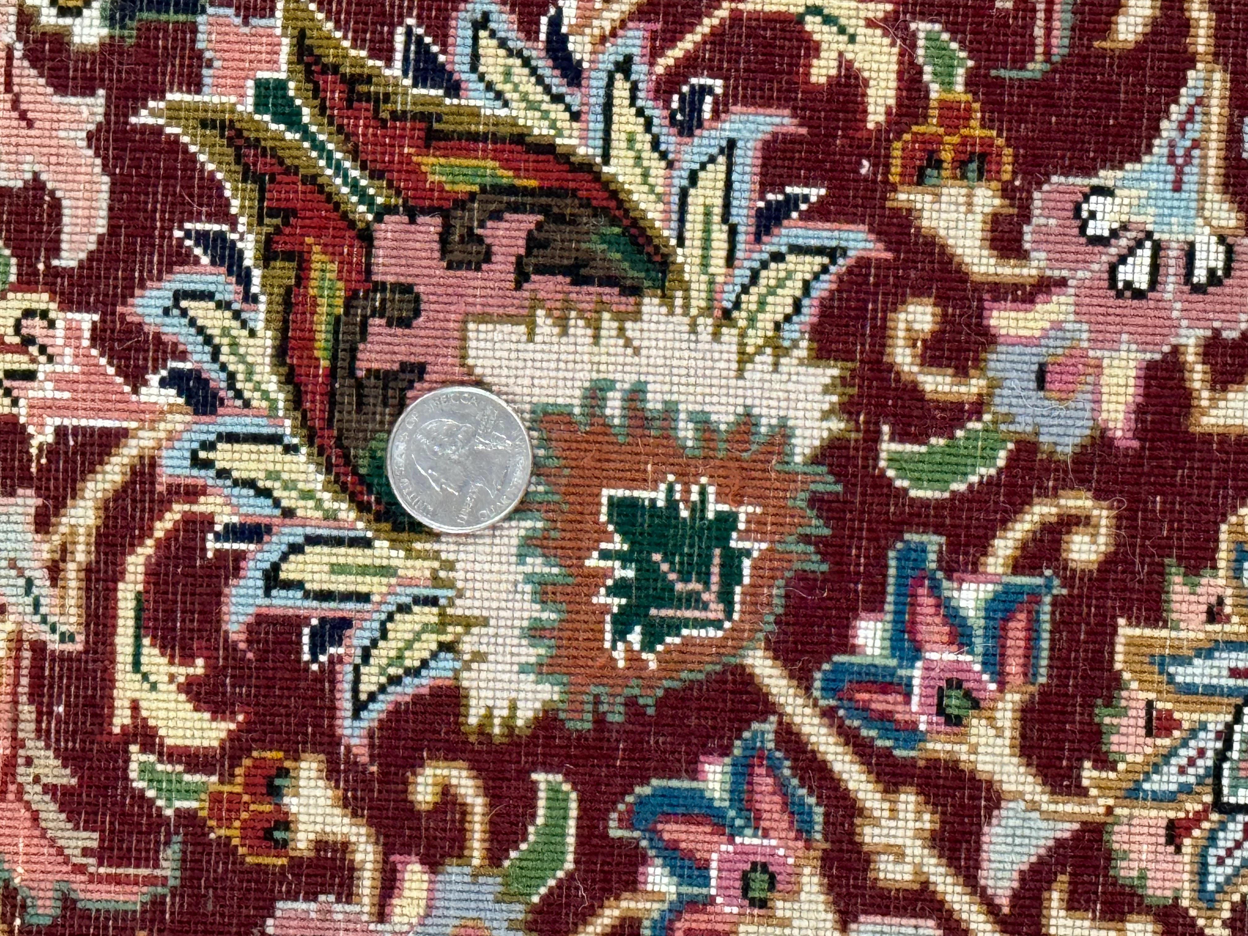 Persian Tabriz Rug 8x11, Floral Medallion Traditional Area Rug, Fine 300 KPSI, Ivory Maroon