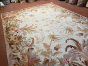 7' 7" x 9' 8" Needlepoint Rug Floral Beige Flat Weave Carpet 8x10 Handmade New Area Rug