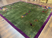Antique Chinese Nichols Rug 9x12 - Rare Green and Purple Art Deco Carpet