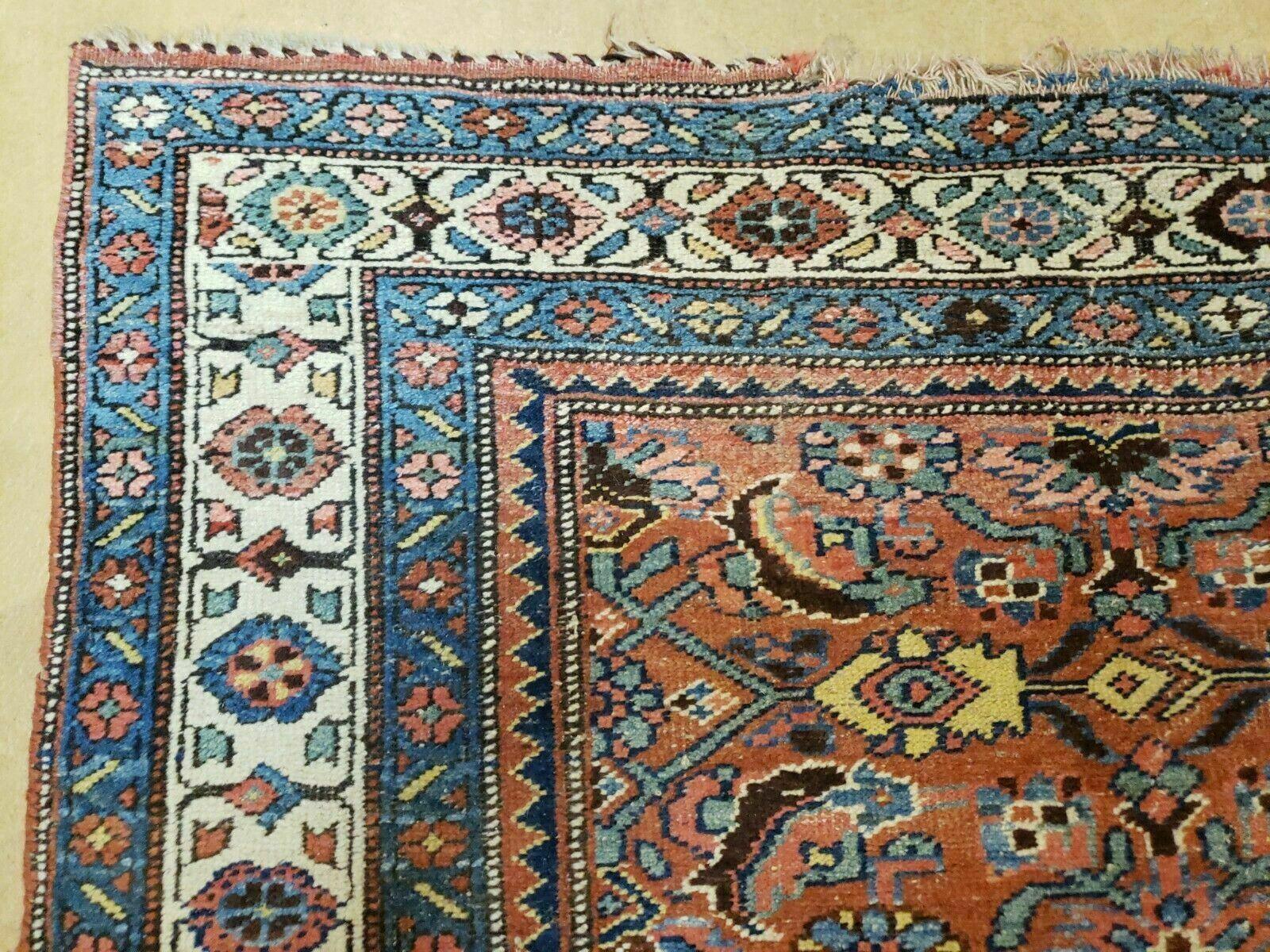 3' 8" X 11' Antique Handmade Turkish Wool Rug Veg Dye Runner Nice Rusted Red