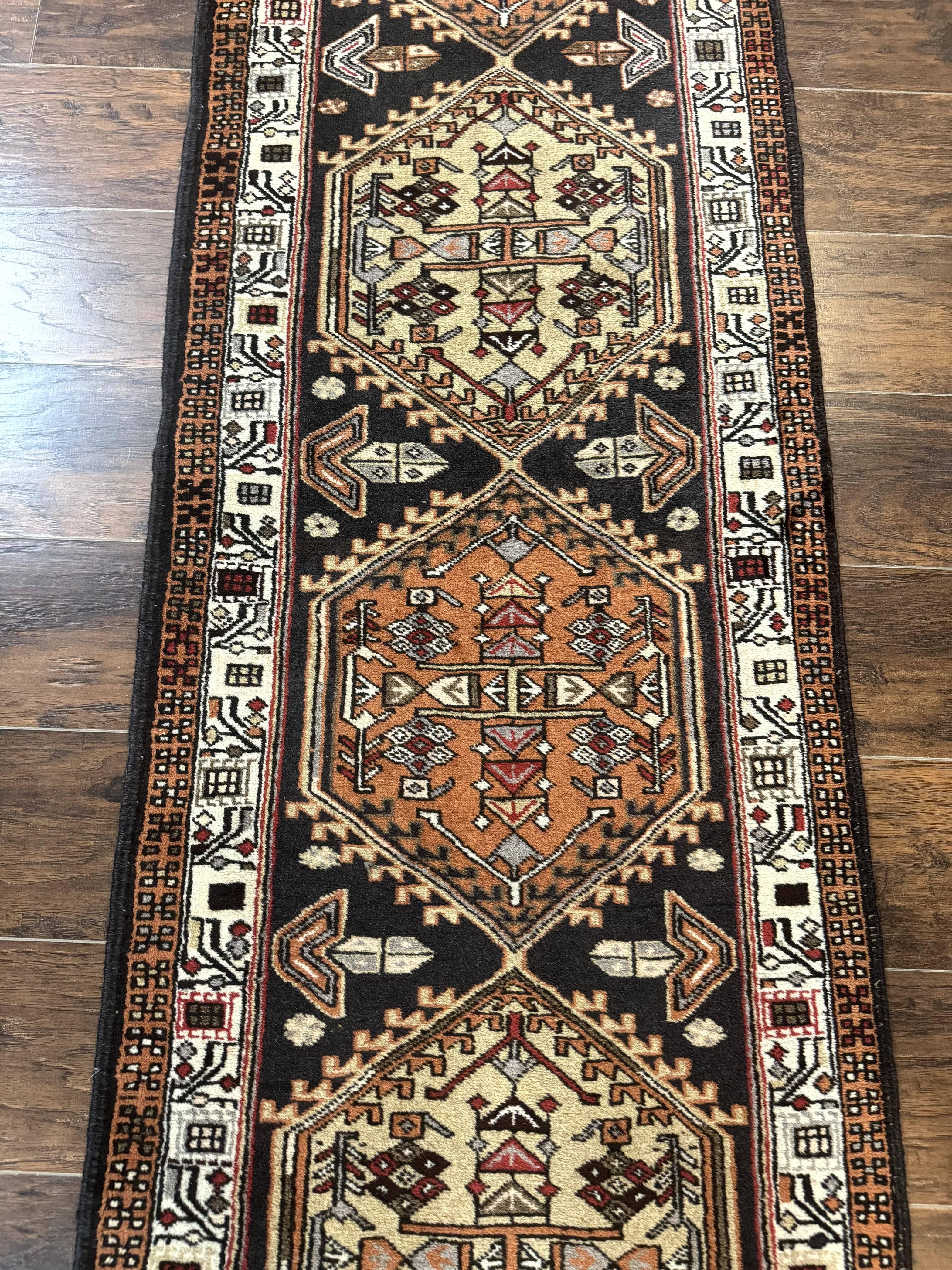Persian Tribal Runner Rug 2.4 x 9.4, Geometric Medallions, Sarab Runner