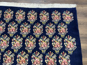 Persian Rug 9x12, Authentic Hand Knotted Carpet, Repeated Floral Motif Garden of Eden, Navy Blue Wool Rug 9 x 12, Semi Antique Kirman Rug