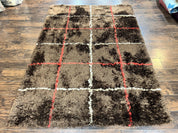 Shag Rug 6x8, Brown, Panel Design