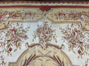 Aubusson Rug 9x12, Elegant Flatweave Savonnerie Carpet 9 x 12 ft, Ivory Light Yellow Red, Handmade Wool Flatweave French European Rug