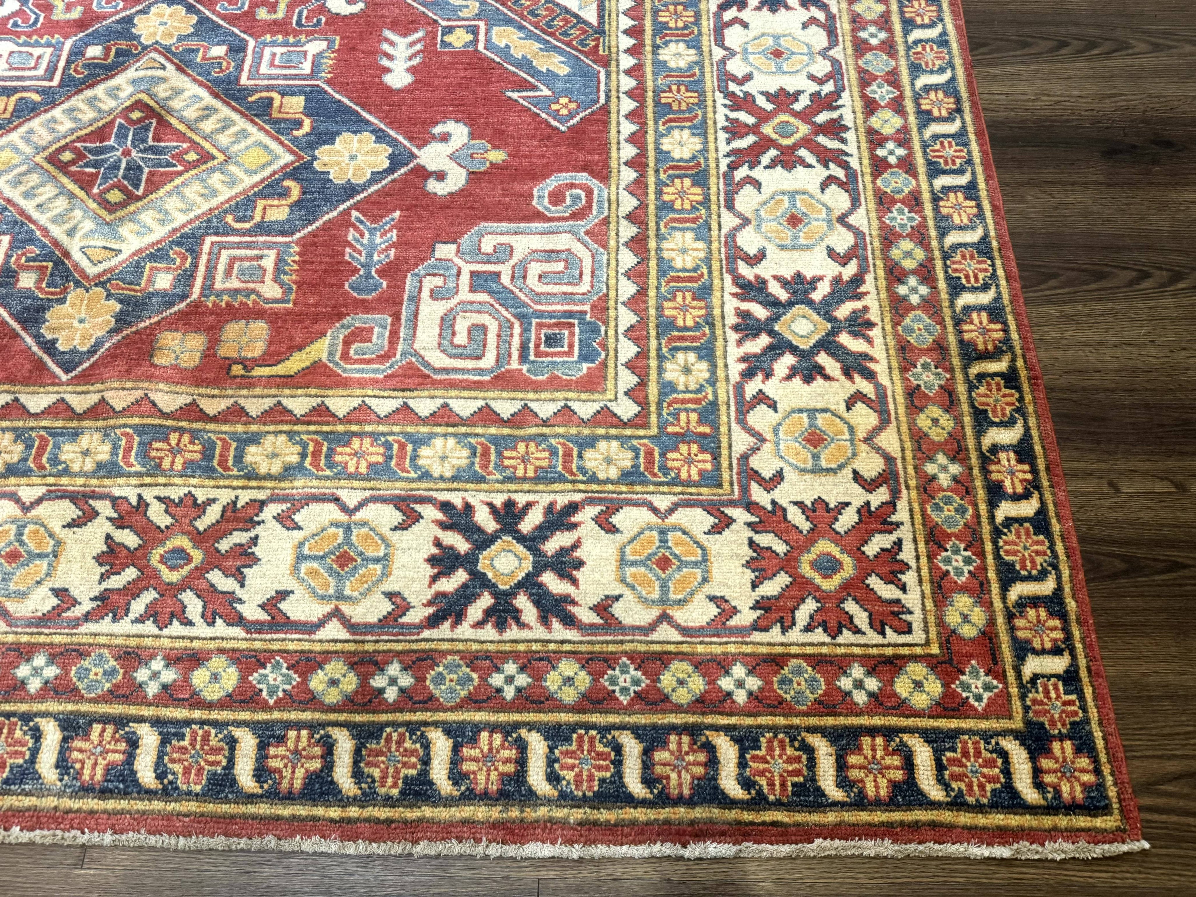 Turkish Kazak Rug 7.6 x 9.5, Geometric Medallions, Caucasian Pattern