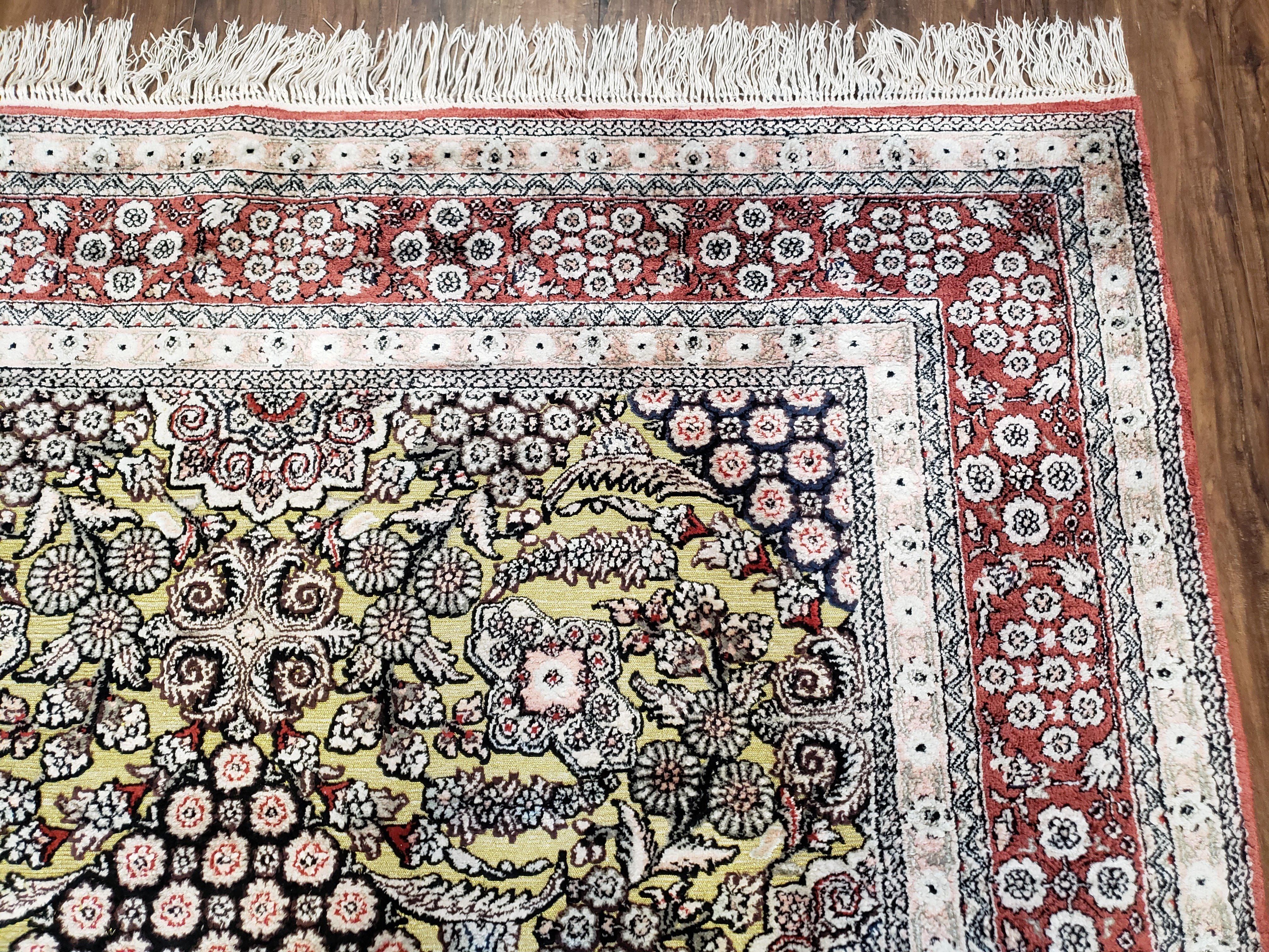 5x8 Indian Kashmiri Silk Rug with Gold Threads