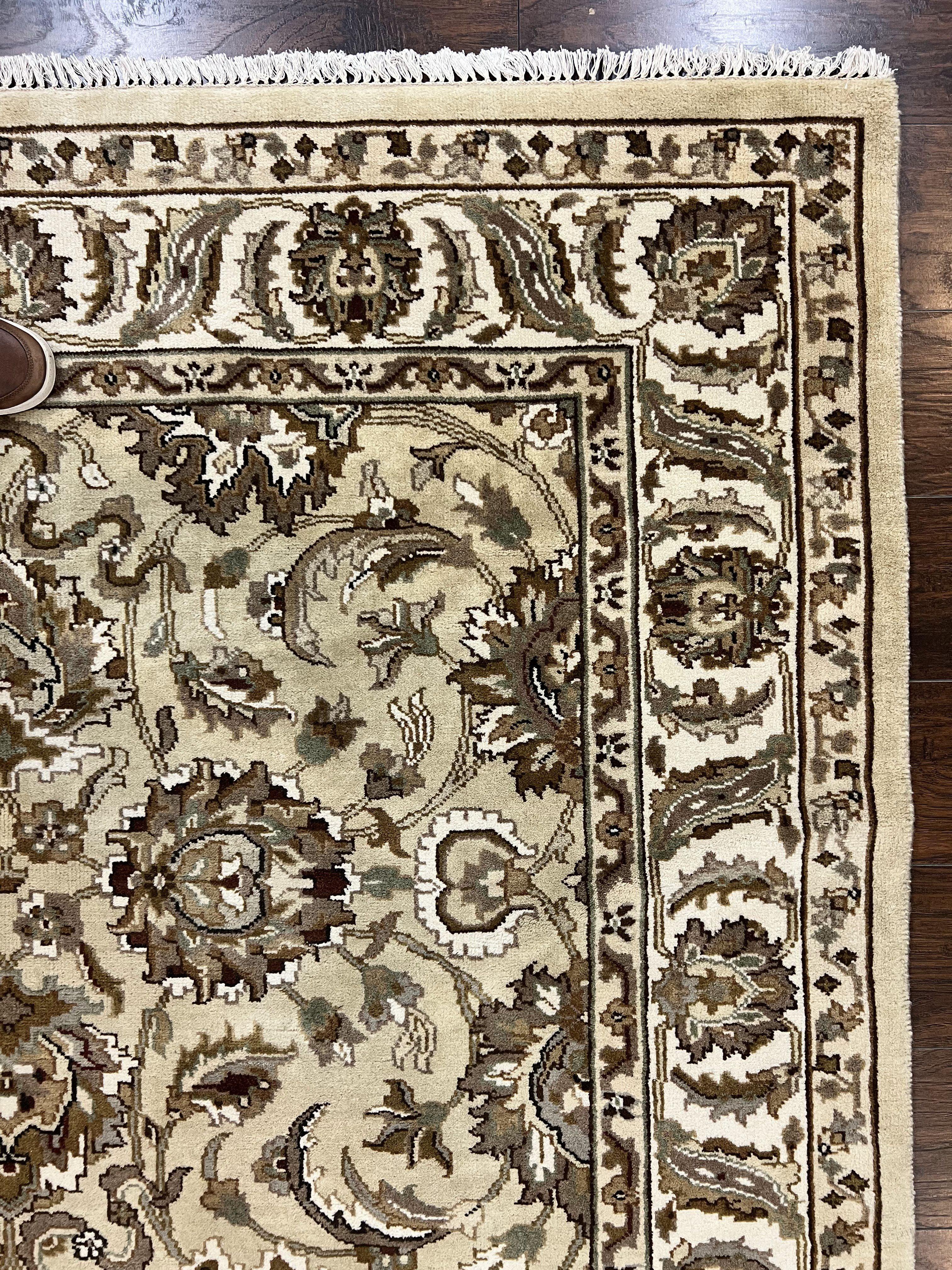 Indo Mahal Rug 6x9, Indian Carpet 6 x 9 ft, Light Green and Ivory, Floral Allover, Wool Oriental Carpet, Traditional Rug, Handmade