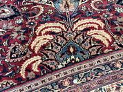 Antique Persian Mashad Rug 10x12, Red and Ivory, Signed by Master Weaver
