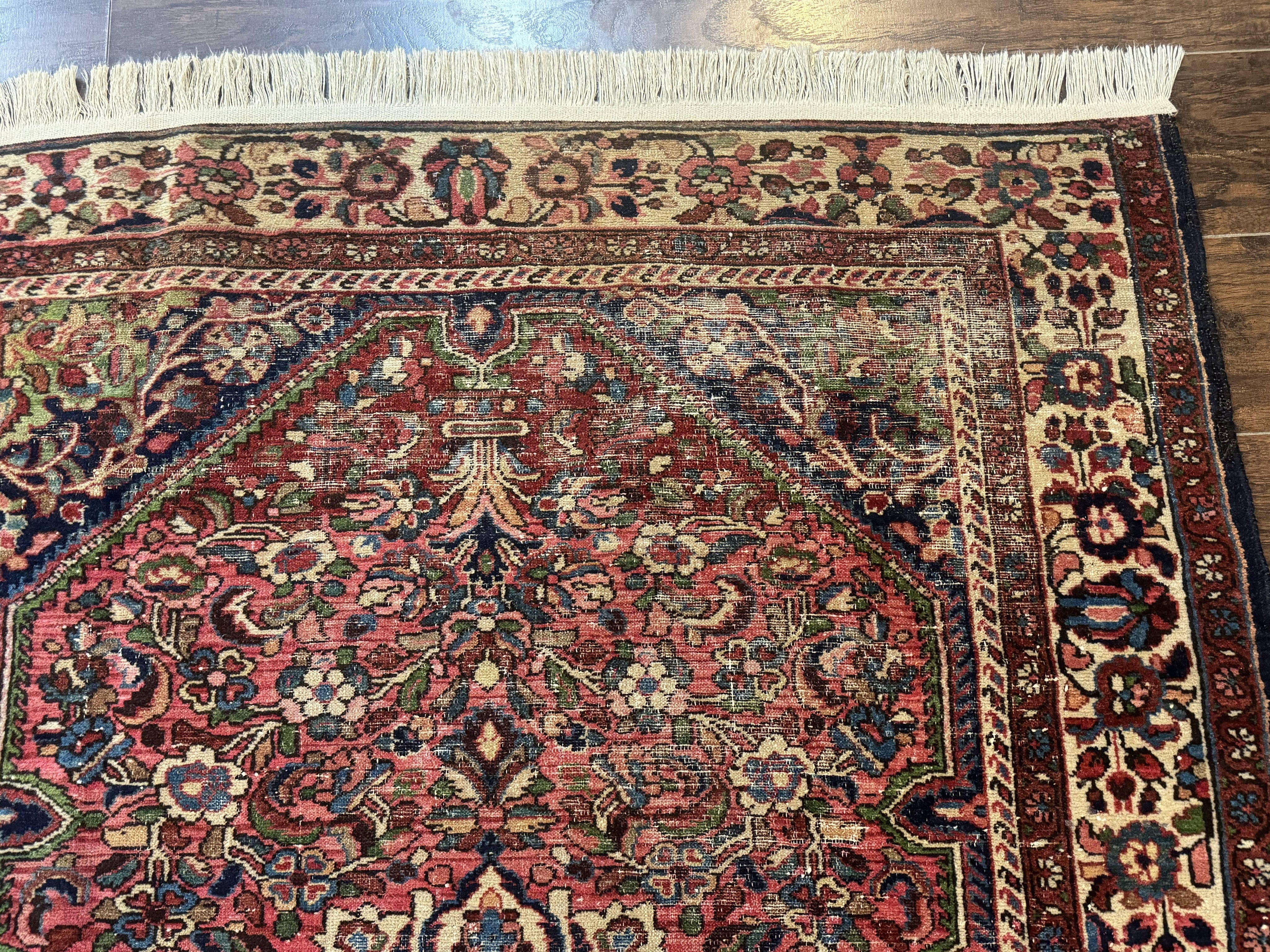 Antique Persian Malayer Rug 4'7" x 6'6" – 1920s Tribal Red Wool Carpet