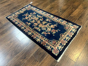 Blue and Beige Chinese Wool Rug 3x6, Chinese Fete Rug, Peking Rug, Antique Chinese Carpet