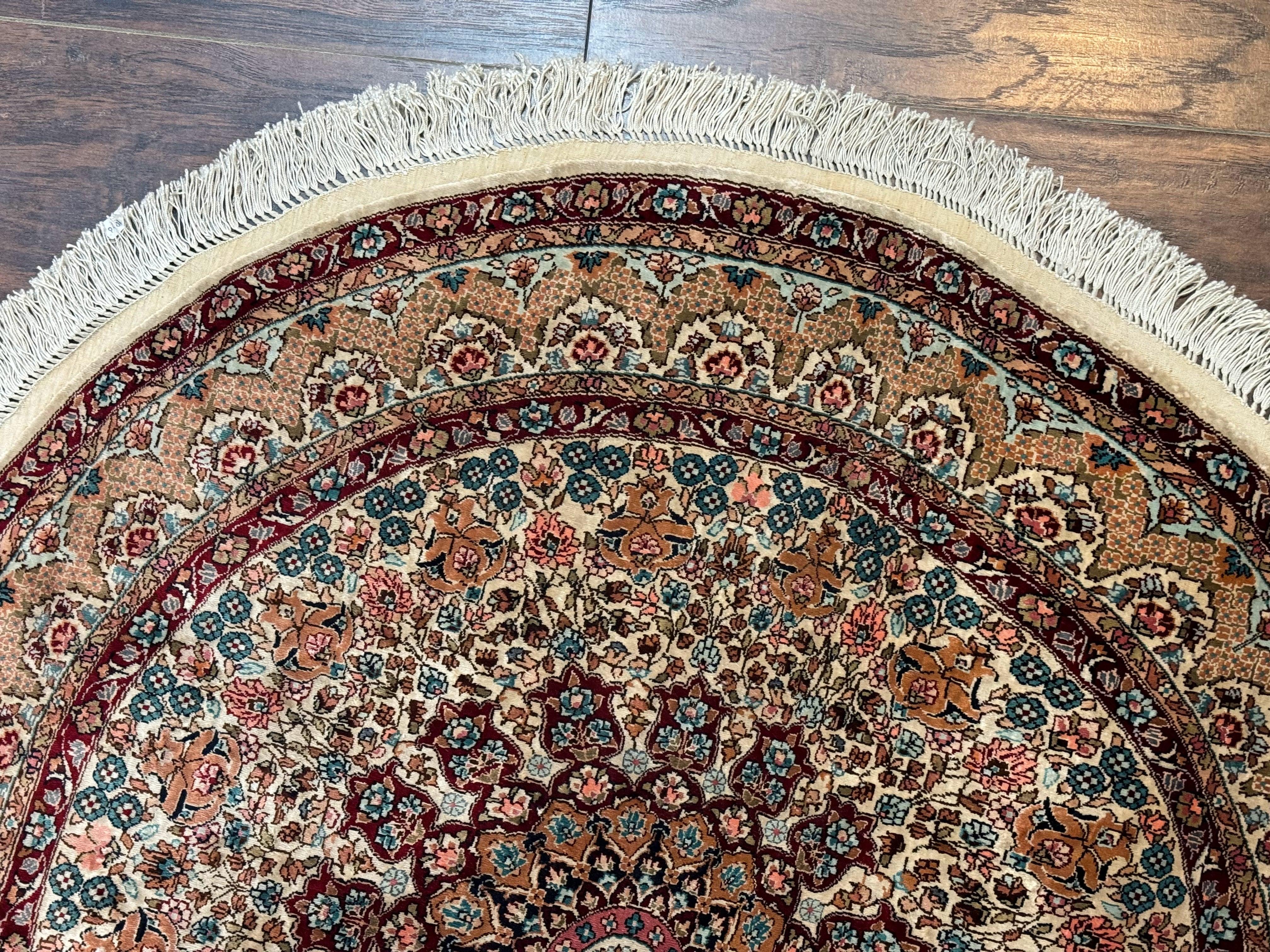 Round Silk Rug 3x3, Extremely Fine 580 KSPI, Sino Persian Round Handmade Carpet, Silk on Silk