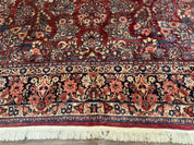 Large Persian Sarouk Rug 10x17, Palace Size Antique Persian Carpet, Red, Floral Allover, Traditional Persian Rug, Oversize Handmade Wool Rug
