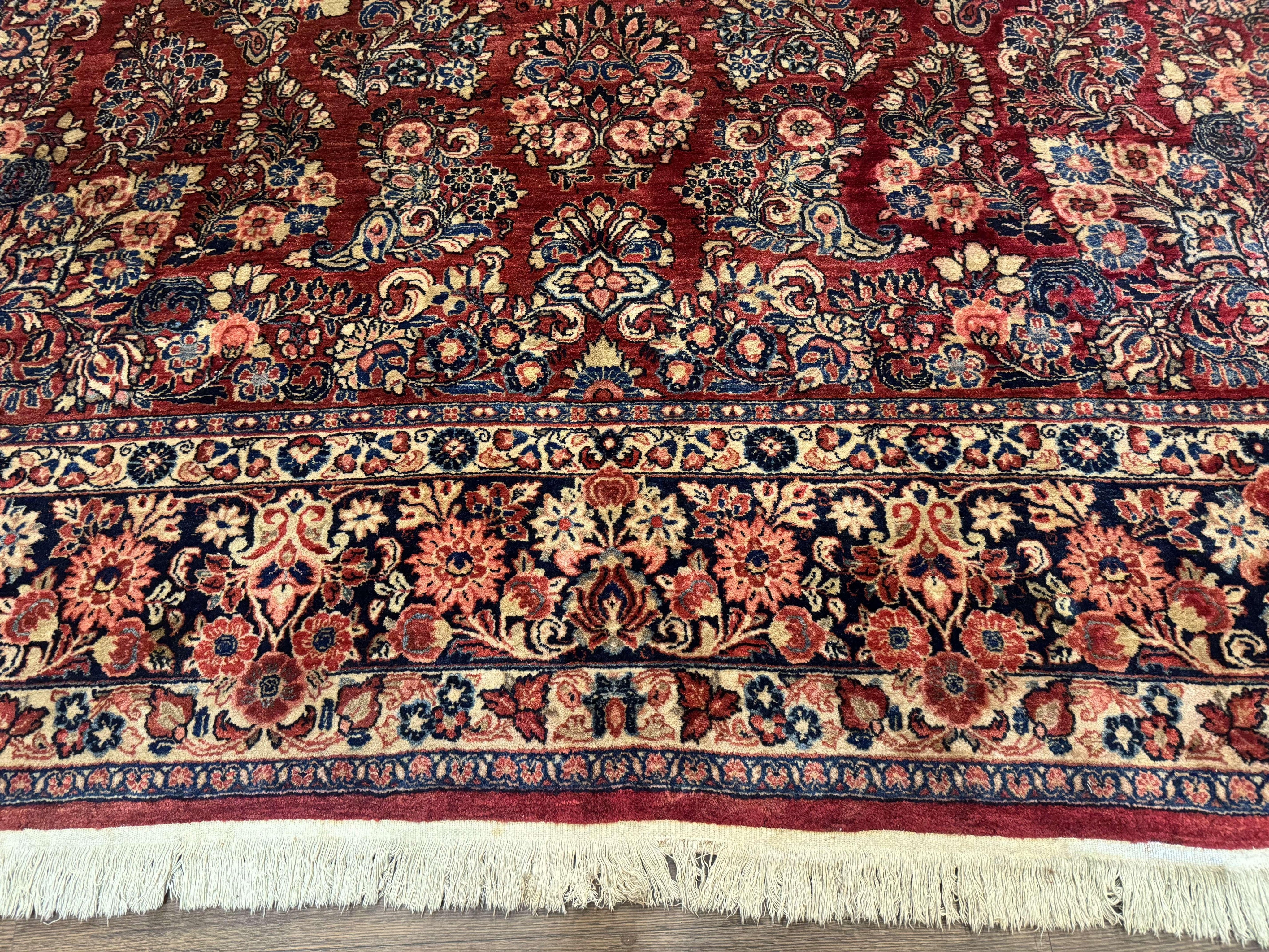 Large Persian Sarouk Rug 10x17, Palace Size Antique Persian Carpet, Red, Floral Allover, Traditional Persian Rug, Oversize Handmade Wool Rug