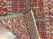 Antique Turkoman Rug 4x4, Hatchli Square Carpet, Wool Handmade Four Season Yamud Design Rug, Red Bohemian Tribal Rug, Engsi Tekkeh Rug