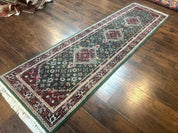 Green Indo Persian Bidjar Runner Rug 3x10, Green and Red