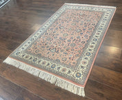 Pak Persian Rug 4x6, Pink and Cream, Very Fine 225 KPSI, Handmade Wool Oriental Carpet