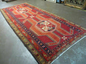 4' 10" X 11' Antique Handmade Turkish Kazak Wool Rug SHIELD Hand Knotted Red