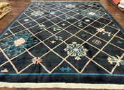Tibetan Rug 9x12, Hand Knotted Tibet Nepali Contemporary Carpet 9 x 12 ft, Black and Tan, Handmade Area Rug Room Sized, Nepalese Rug