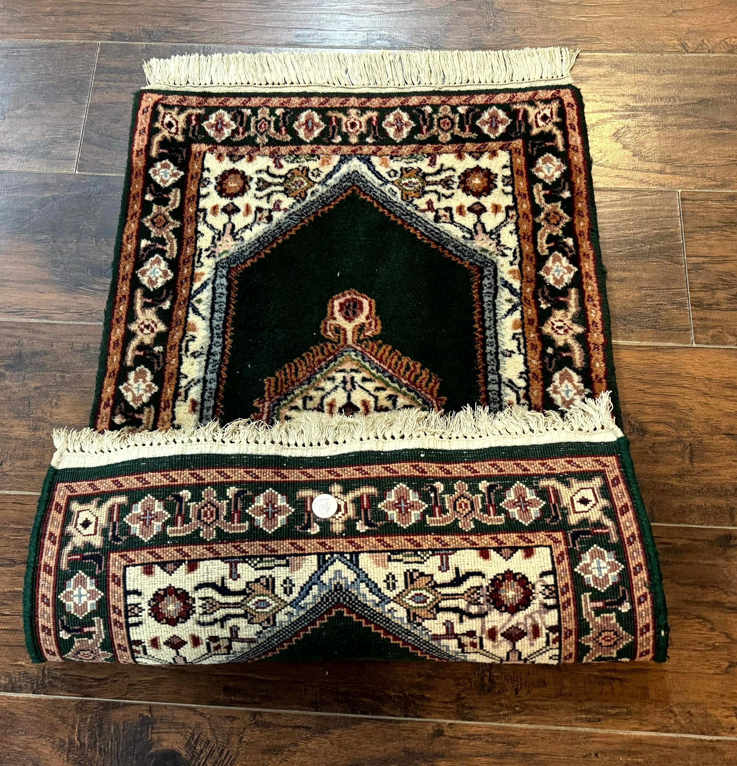 Small Indo Persian Dark Green Rug 2x3, Geometric Semi Open Field