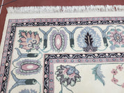 Ivory & Teal Indo Persian Area Rug 9x12, Wool Hand-Knotted Oriental Carpet, 9 x 12 Soft Traditional Living Room Rug, Dining Room Rug