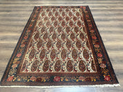 Antique Persian Kurdish Senneh Rug 4.6 x 6.5, Repeated Paisely Boteh Design, Handmade